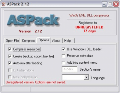 Capture d'écran de l'application ASPack - #1