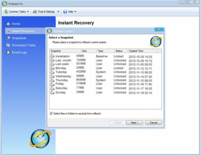 Capture d'écran de l'application Rollback RX - #2