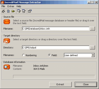 Capture d'écran de l'application IncrediMail Message Extractor - #1