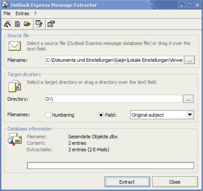 Capture d'écran de l'application Outlook Express Message Extractor - #1