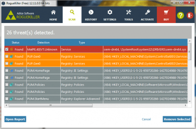 Capture d'écran de l'application RogueKiller - #4