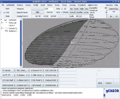 Capture d'écran de l'application gCAD3D - #1