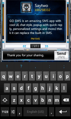 Capture d'écran de l'application GO SMS Pro SpaceBattle Pop Thx - #5