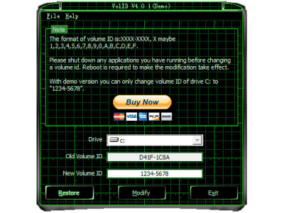 Capture d'écran de l'application VolID(Disk Drives Serial Modifier) - #1