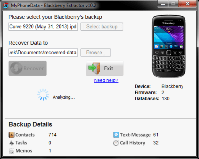 Capture d'écran de l'application Blackberry Extractor - #2
