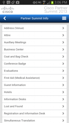 Capture d'écran de l'application Cisco Partner Summit 2013 - #2