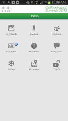 Capture d'écran de l'application Cisco Collab Summit 2013 - #1
