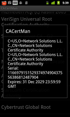 Capture d'écran de l'application CACertMan - #2