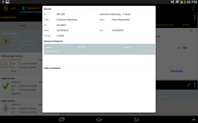 Capture d'écran de l'application SAP CRM Service Manager Tablet - #2