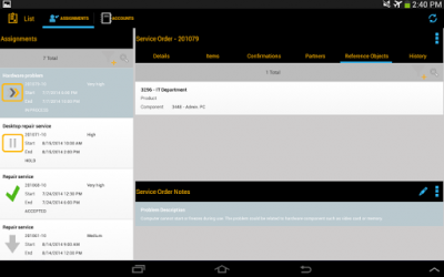 Capture d'écran de l'application SAP CRM Service Manager Tablet - #3