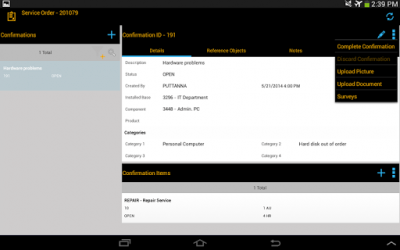 Capture d'écran de l'application SAP CRM Service Manager Tablet - #4