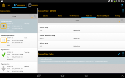 Capture d'écran de l'application SAP CRM Service Manager Tablet - #5