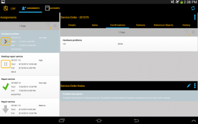 Capture d'écran de l'application SAP CRM Service Manager Tablet - #6