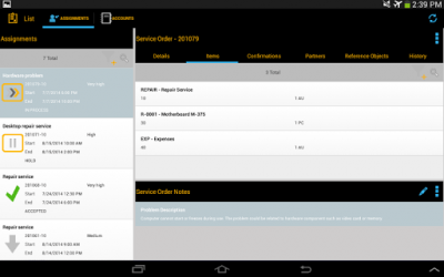 Capture d'écran de l'application SAP CRM Service Manager Tablet - #7