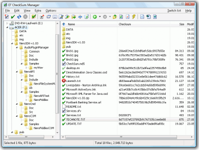 Capture d'écran de l'application EF CheckSum Manager Portable - #1