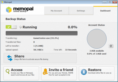 Capture d'écran de l'application Memopal Online Backup - #1