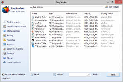 Capture d'écran de l'application RegSeeker Portable - #3