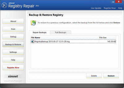 Capture d'écran de l'application Simnet Registry Repair - #3