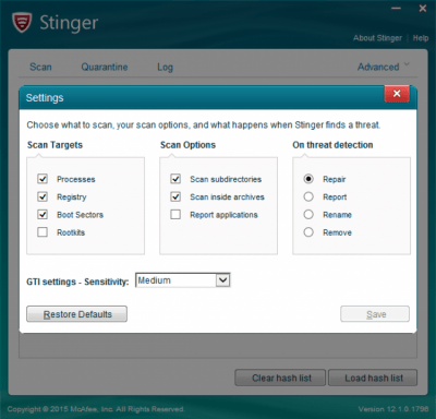 Capture d'écran de l'application McAfee Stinger - #2
