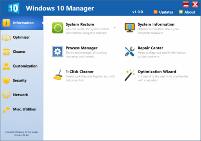 Capture d'écran de l'application Windows 10 Manager - #1