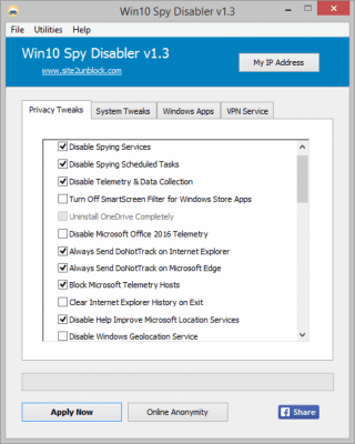 Capture d'écran de l'application Win10 Spy Disabler - #1