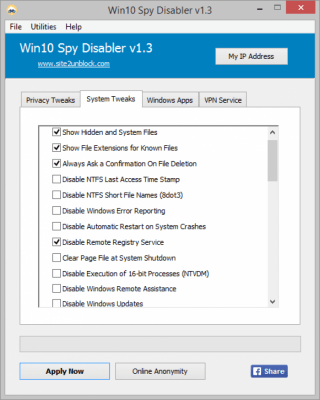 Capture d'écran de l'application Win10 Spy Disabler - #3