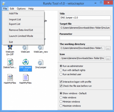 Capture d'écran de l'application RunAsTool - #3