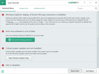 Capture d'écran de l'application Kaspersky System Checker - #1