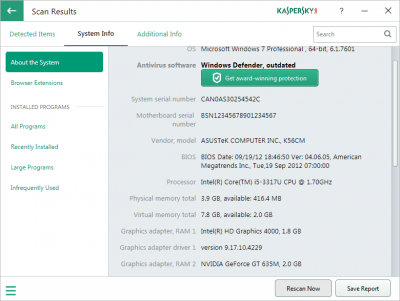 Capture d'écran de l'application Kaspersky System Checker - #5