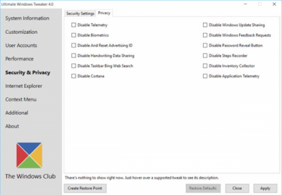 Capture d'écran de l'application Ultimate Windows Tweaker - #9