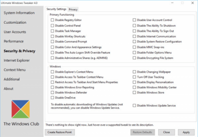 Capture d'écran de l'application Ultimate Windows Tweaker - #10