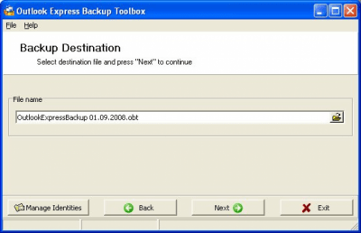 Capture d'écran de l'application Outlook Express Backup Toolbox - #2