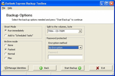 Capture d'écran de l'application Outlook Express Backup Toolbox - #3