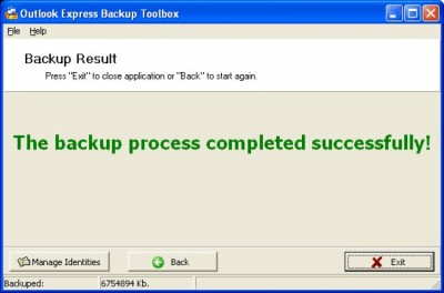 Capture d'écran de l'application Outlook Express Backup Toolbox - #5
