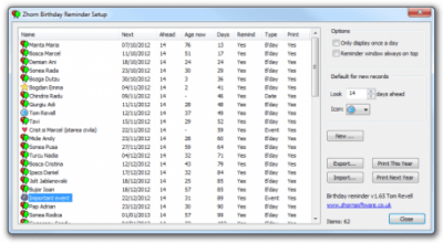 Capture d'écran de l'application Zhorn Software Birthday Reminder - #1
