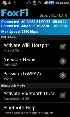 Capture d'écran de l'application FoxFi (WiFi Tether w/o Root) - #2