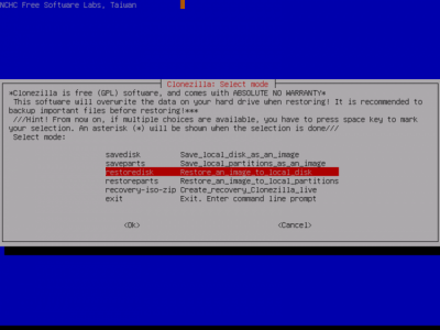 Capture d'écran de l'application Clonezilla - #8