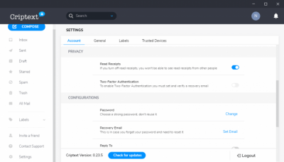 Capture d'écran de l'application Criptext - #3