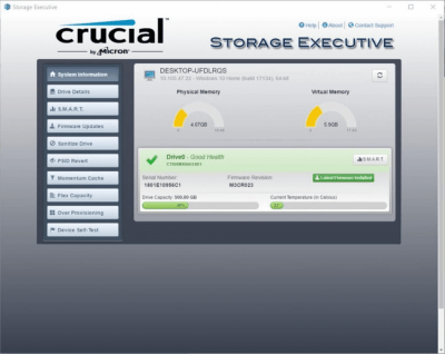 Capture d'écran de l'application Crucial Storage Executive - #1