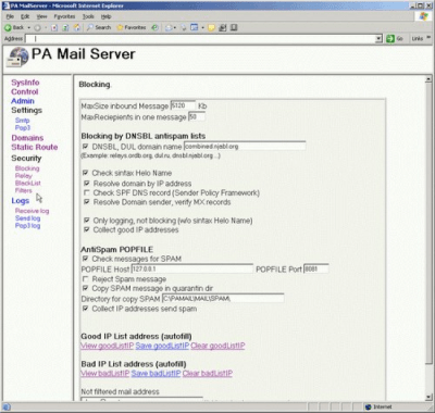 Capture d'écran de l'application PA MAIL SERVER - #2