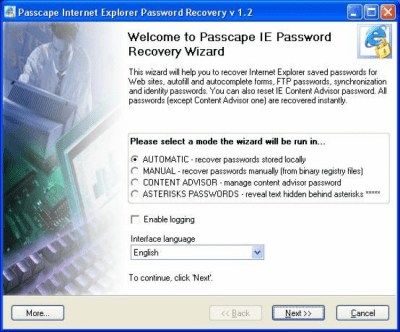 Capture d'écran de l'application Internet Explorer Password Recovery v1.1 - #1