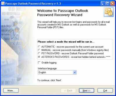 Capture d'écran de l'application Passcape Outlook Password Recovery - #1