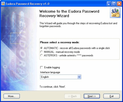 Capture d'écran de l'application Eudora Password Recovery - #1