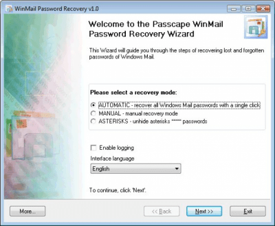 Capture d'écran de l'application Windows Mail Password Recovery - #1