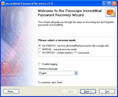 Capture d'écran de l'application IncrediMail Password Recovery - #1