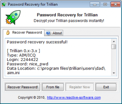 Capture d'écran de l'application Password Recovery for Trillian - #1