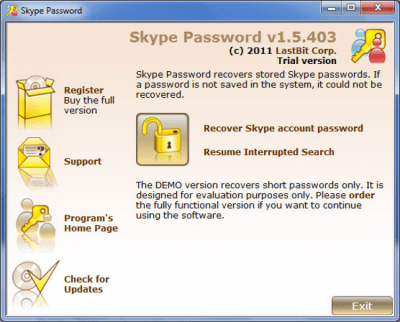 Capture d'écran de l'application LastBit Skype Password Recovery - #1