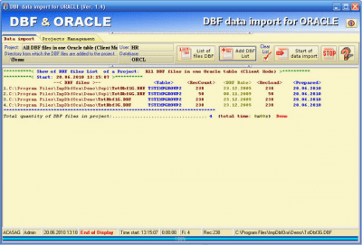 Capture d'écran de l'application DBF data import for ORACLE - #1