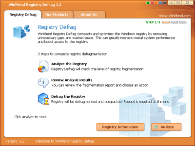 Capture d'écran de l'application WinMend Registry Defrag - #1