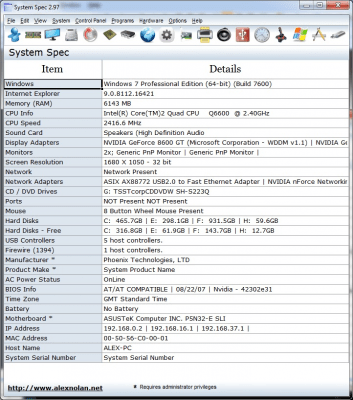 Capture d'écran de l'application System Spec - #1